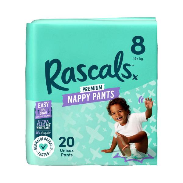 RASCALS NAPPY TRAINING PANTS SIZE 8 20 PACK