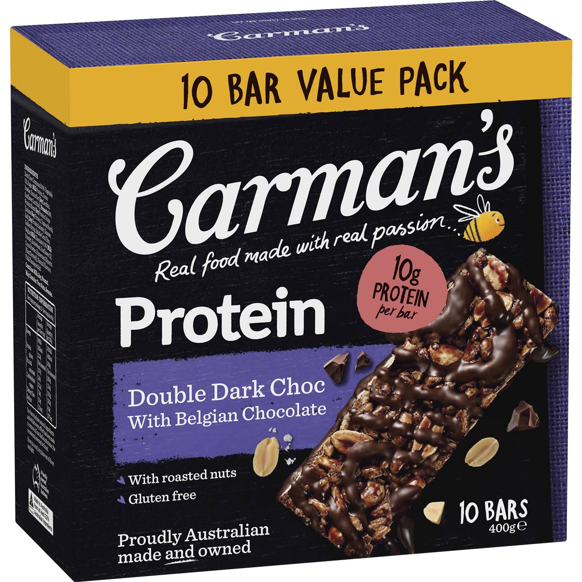 Carman's Protein Bars Double Dark Choc with Belgian Chocolate 10 pack