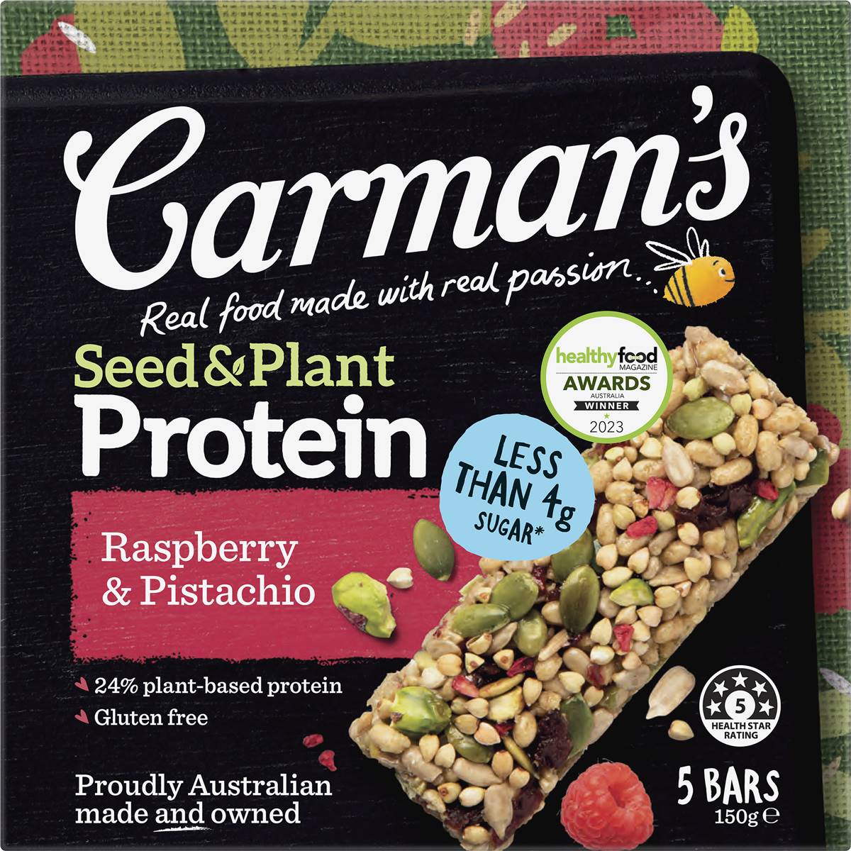 Carman's Protein Bars Seed & Plant, Raspberry & Pistachio 5 pack