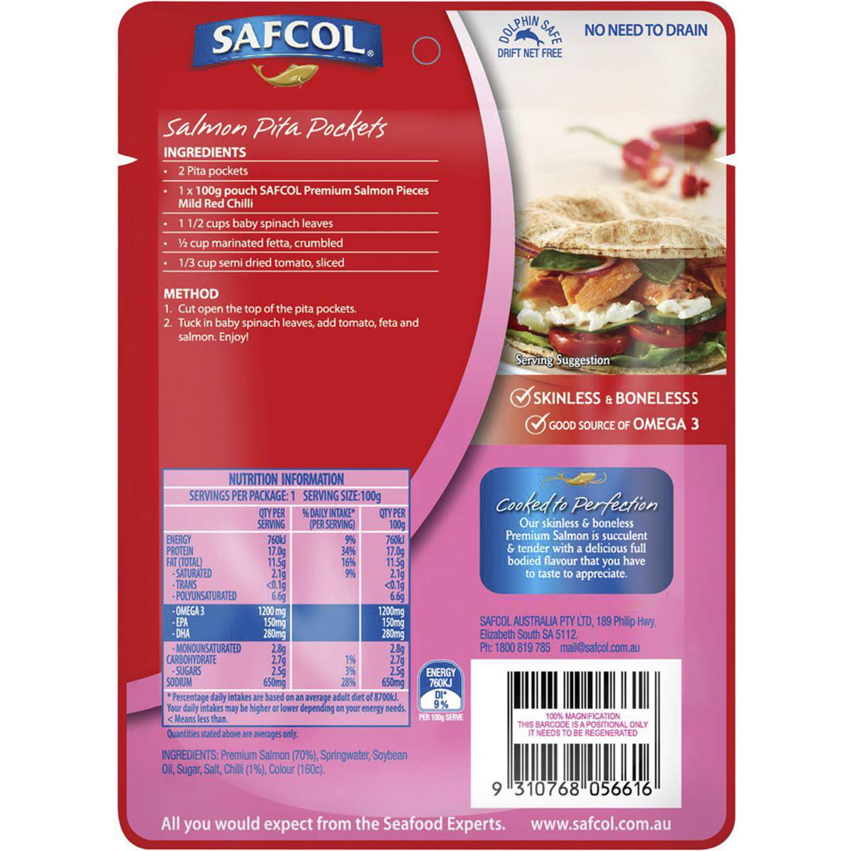 Safcol Salmon With Mild Red Chilli Pouch 100g