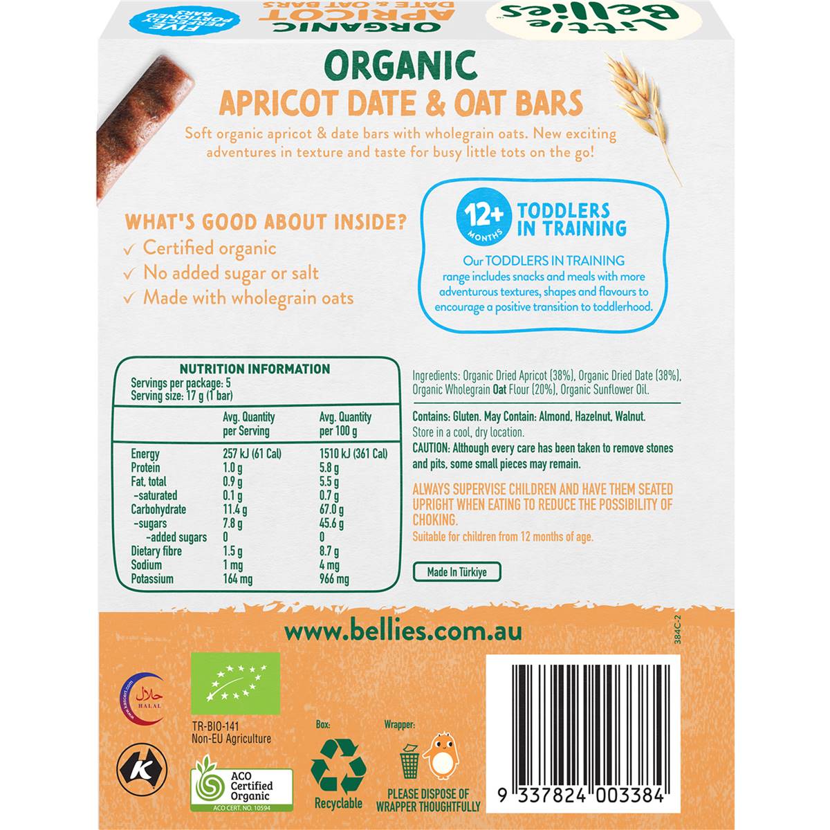 Little Bellies Organic Apricot Date & Oat Bar 5 pack