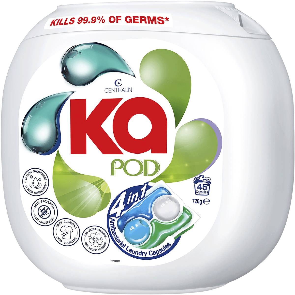 Ka Pod 4 In 1 Antibacterial Laundry Capsules 45 Pack