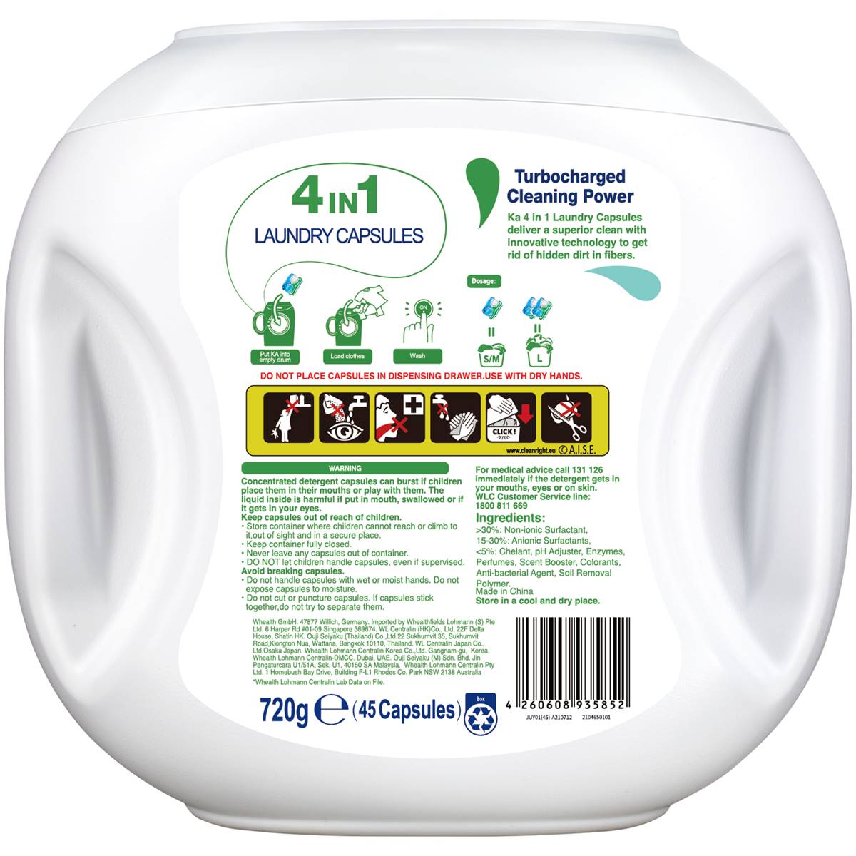 Ka Pod 4 In 1 Antibacterial Laundry Capsules 45 Pack