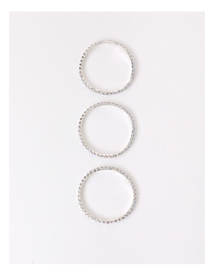 Diamante Stretch Tennis Bracelet Stack in Silver