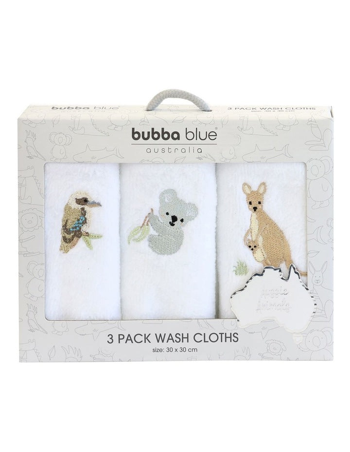 Aussie Animals Wash Cloths 3 Pack in White