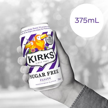 Kirks Sugar Free Pasito Soft Cans 375mL x 10 pack