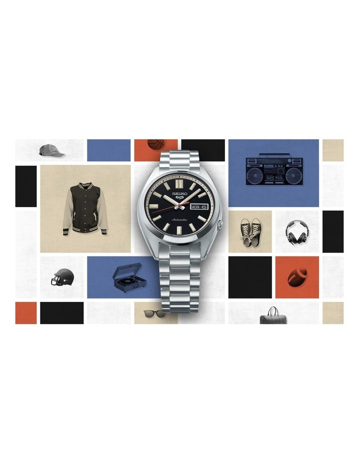 SRPK89K 5 Sports Stainless Steel Watch in Silver & Black