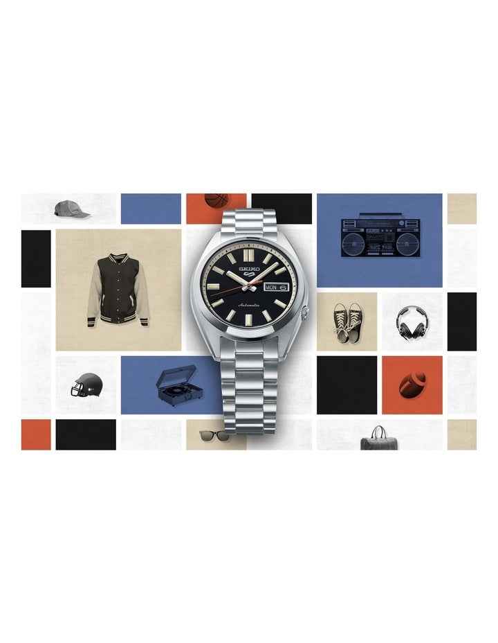 SRPK89K 5 Sports Stainless Steel Watch in Silver & Black