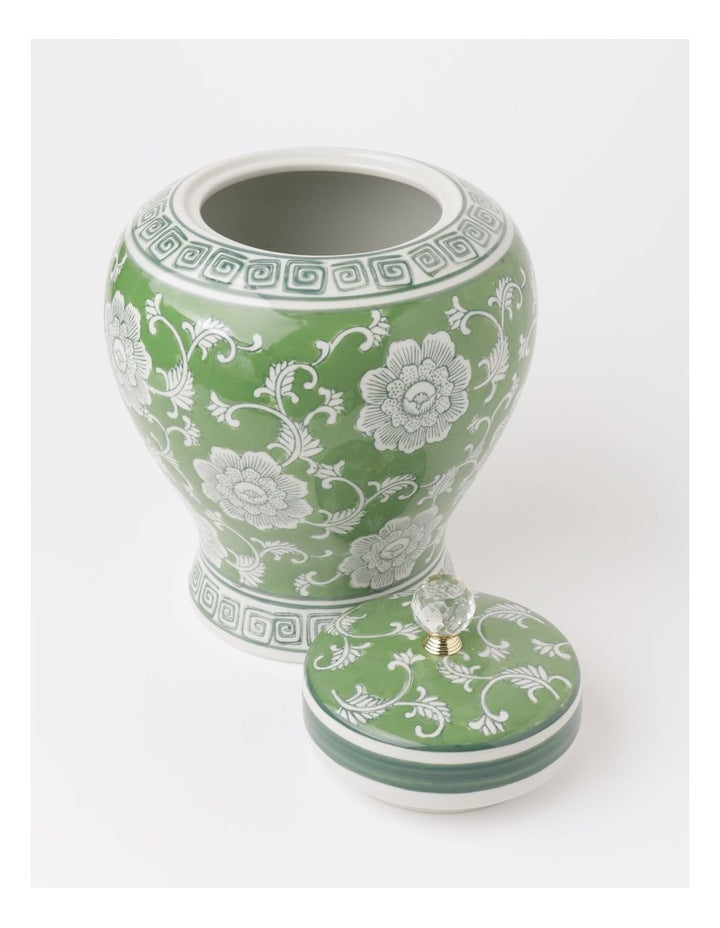 Hand Painted Ginger Jar 32cm in Green
