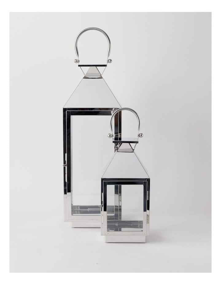 Stainless Detail Iron & Glass Lantern 38cm in Silver