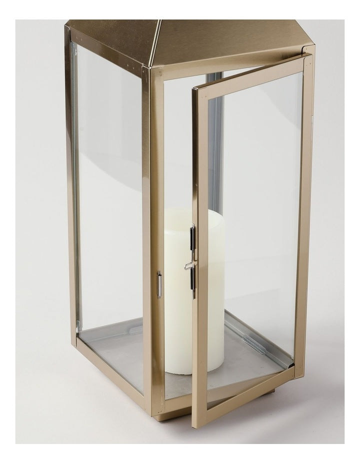Stainless Detail Iron & Glass Lantern 59cm in Gold