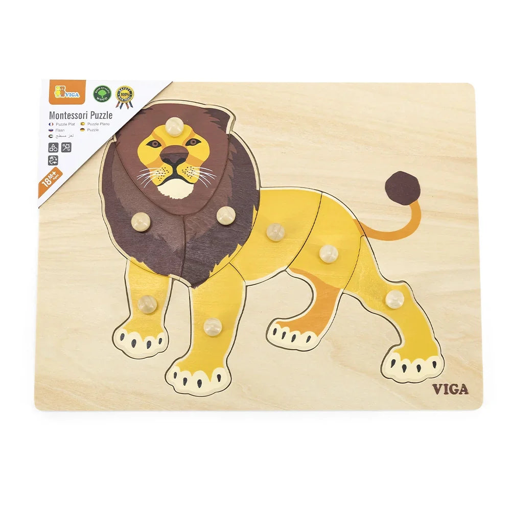 Viga Toys Montessori Wooden Lion Knob Puzzle 8pcs Developmental Toys Baby Toys 18m+