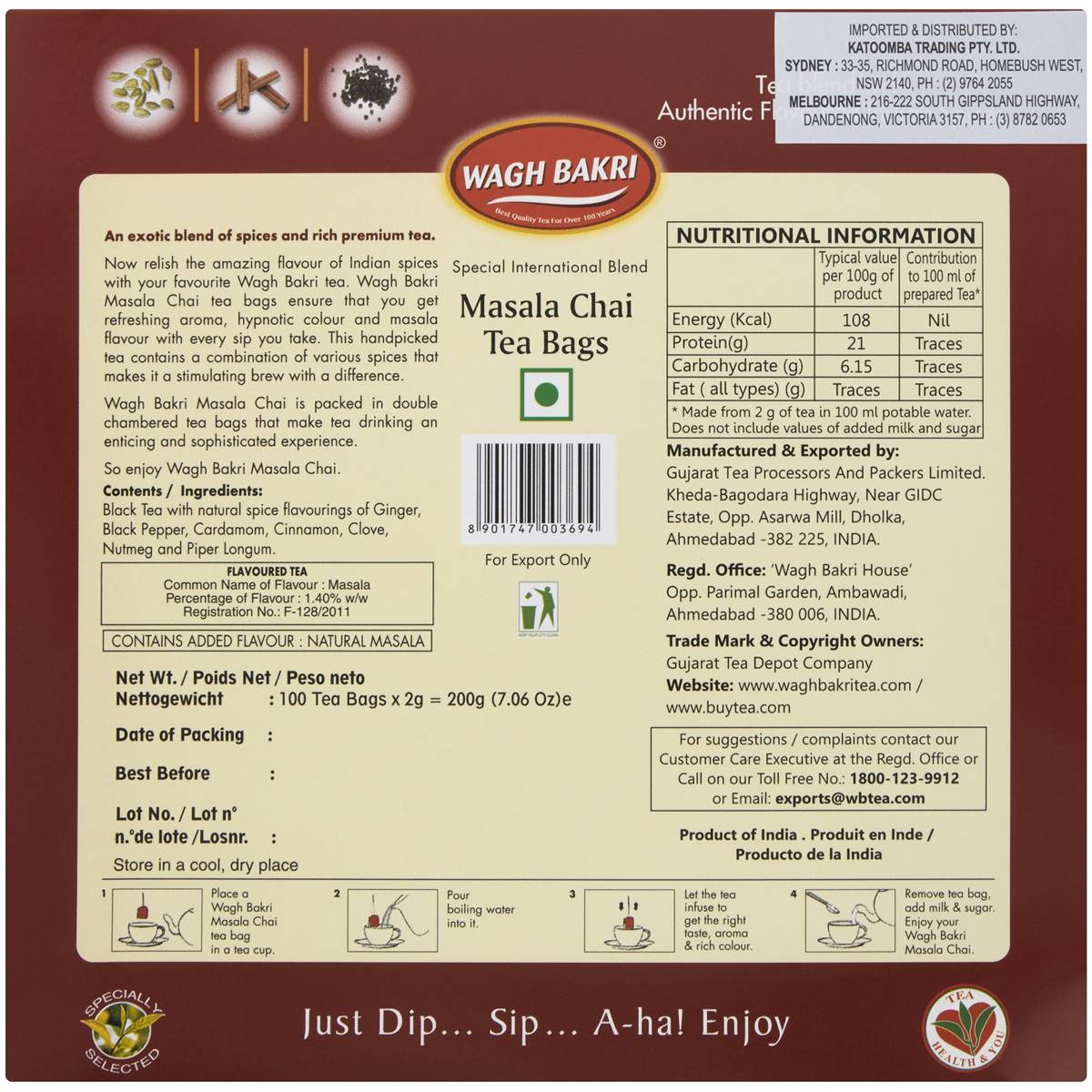 Wagh Bakri Masala Chai Tea Bags 100 pack