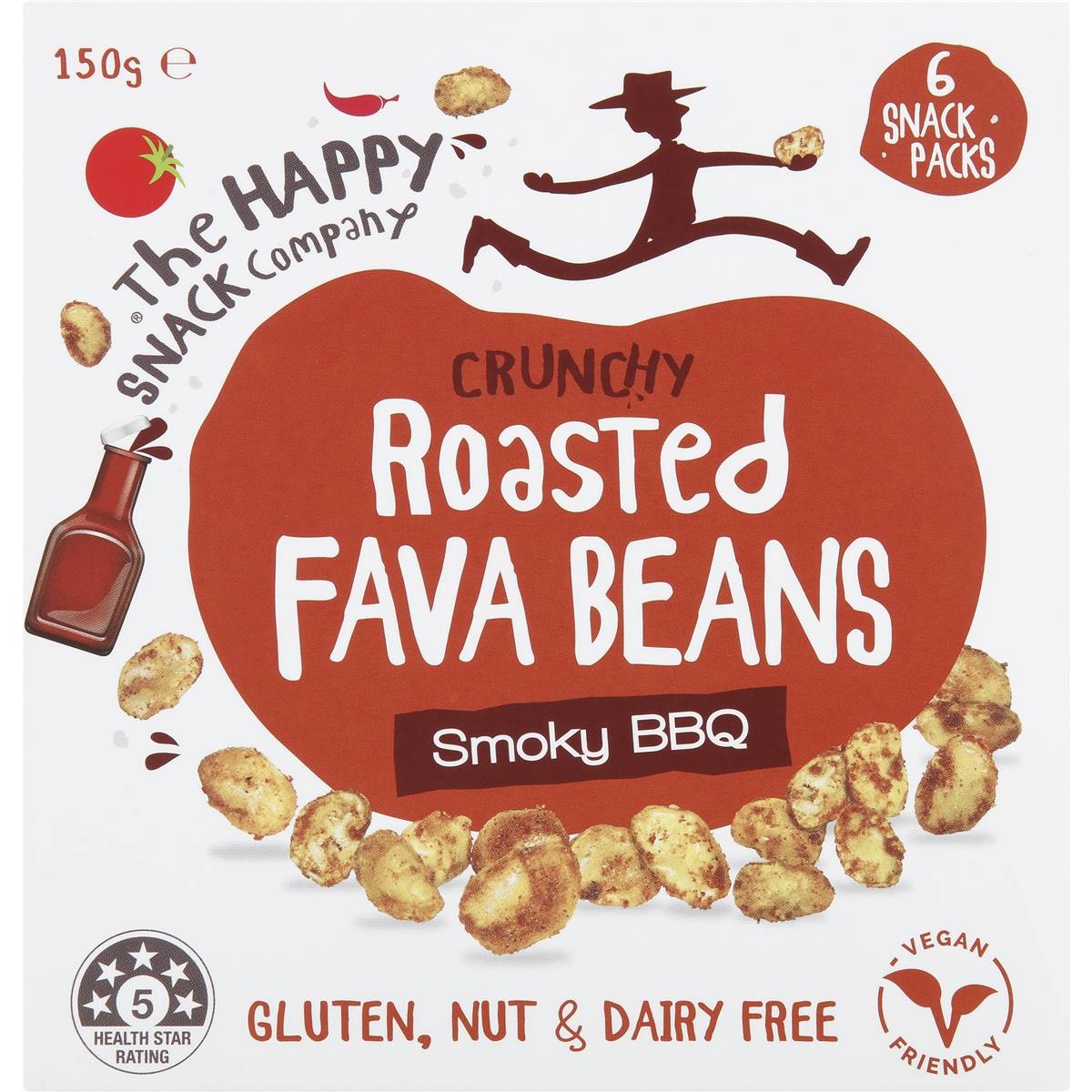 The Happy Snack Company Roasted Fava Beans Smoky Bbq 6 Pack