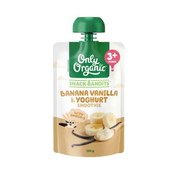 ONLY ORGANIC SNACK BANDITS BANANA VANILLA & YOGHURT SMOOTHIE 3+ YEARS 120G