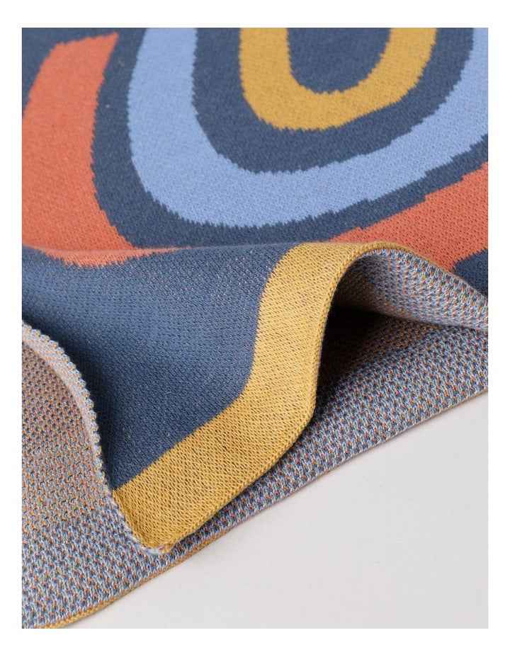 Rainbow Dino Knitted Blanket in Navy
