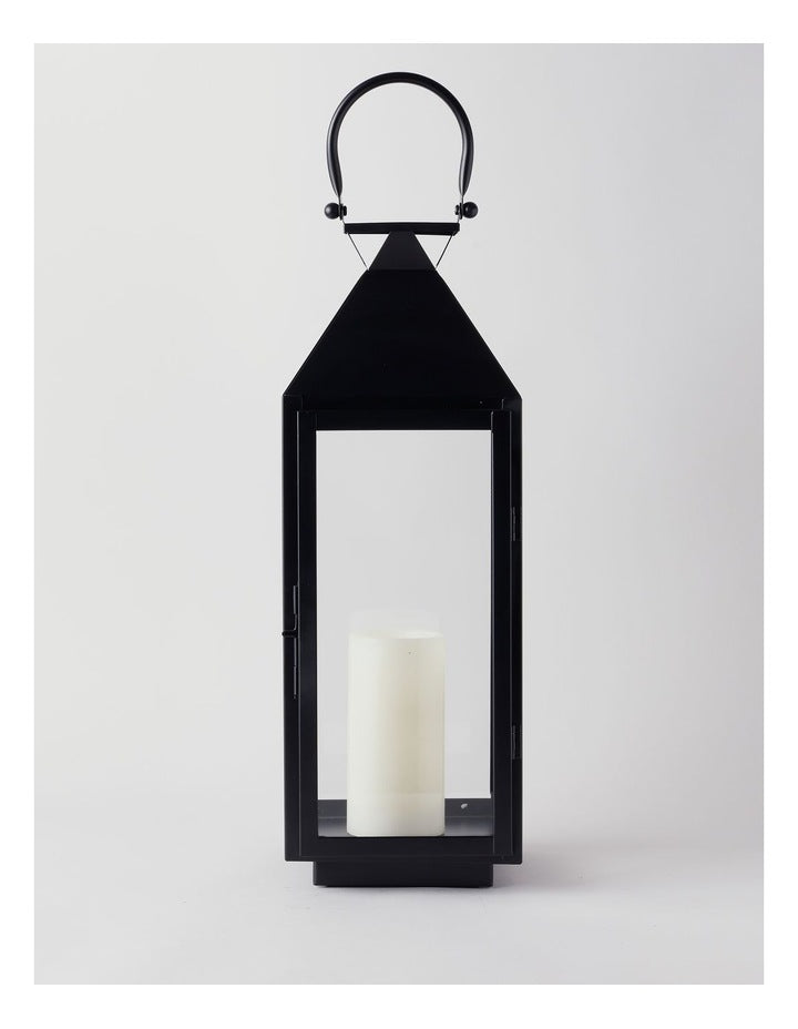 Stainless Detail Iron & Glass Lantern 59cm in Black