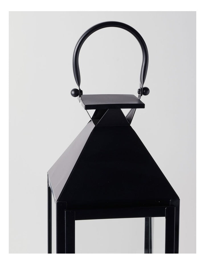 Stainless Detail Iron & Glass Lantern 59cm in Black