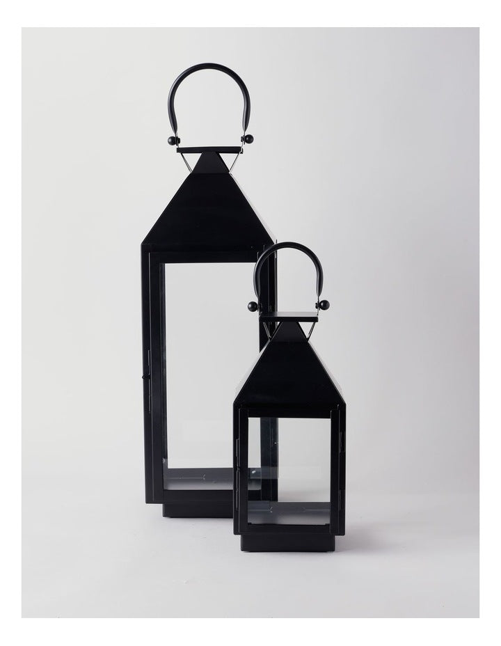 Stainless Detail Iron & Glass Lantern 59cm in Black