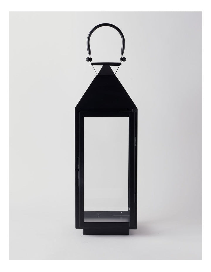 Stainless Detail Iron & Glass Lantern 59cm in Black
