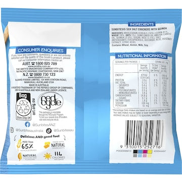 Sunbites Snack Crackers With Quinoa Sea Salt Single Pack 24g