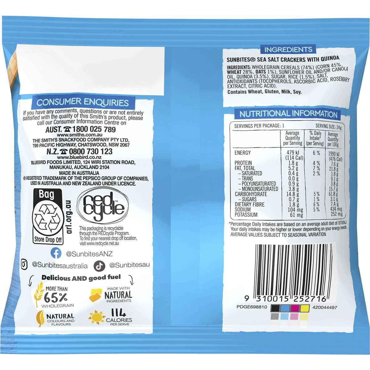 Sunbites Snack Crackers With Quinoa Sea Salt Single Pack 24g