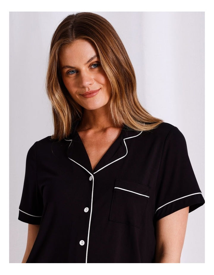 Pure Comfort Short Sleeve Short PJ Set in Black