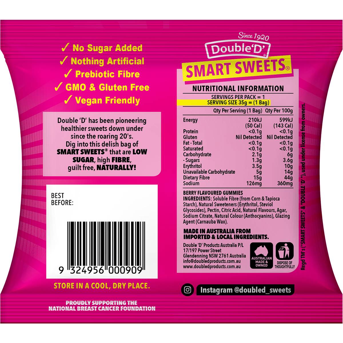 Double 'D' Smart Sweets Berry Gummies 35g
