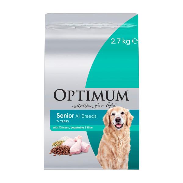 OPTIMUM SENIOR 7+ YEARS ALL BREEDS DRY DOG FOOD WITH CHICKEN- VEGETABLES & RICE 2.7KG