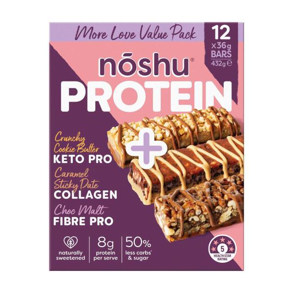 NOSHU PROTEIN+ BARS VARIETY 12PK 432G