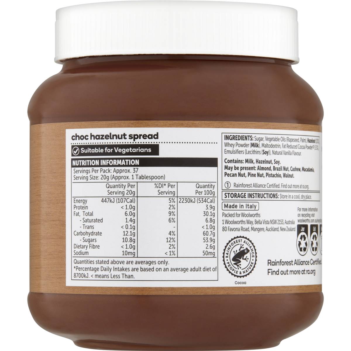 Woolworths Choc Hazelnut Spread 750g