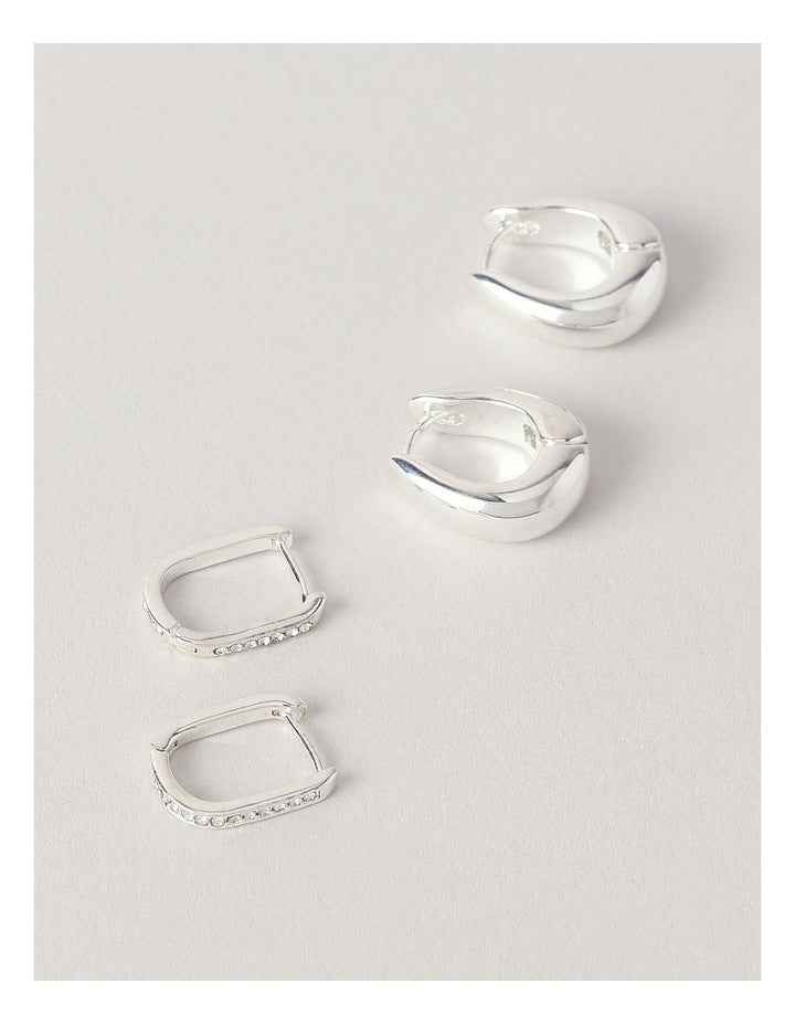2 Pack Rectangle Huggies Earrings in Silver
