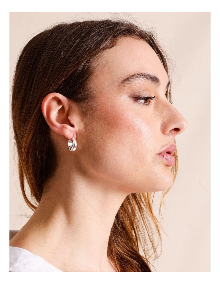 2 Pack Rectangle Huggies Earrings in Silver