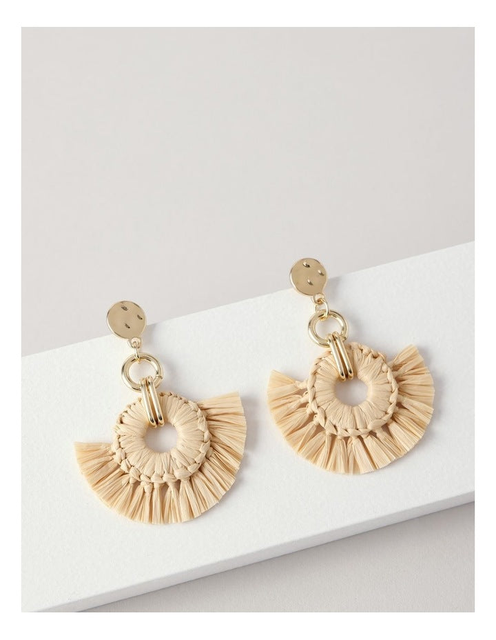 Raffia Round Disc Earrings in Natural