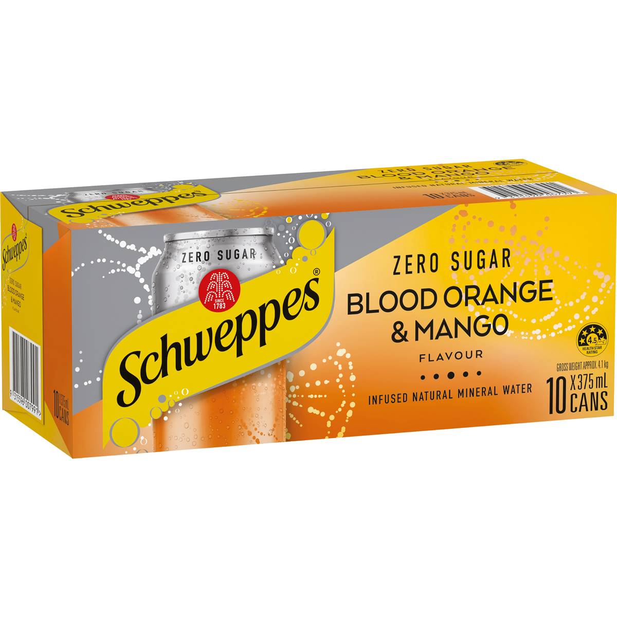 Schweppes Blood Orange Mango Infused Mineral Water Cans Multipack 375ml x 10 Pack