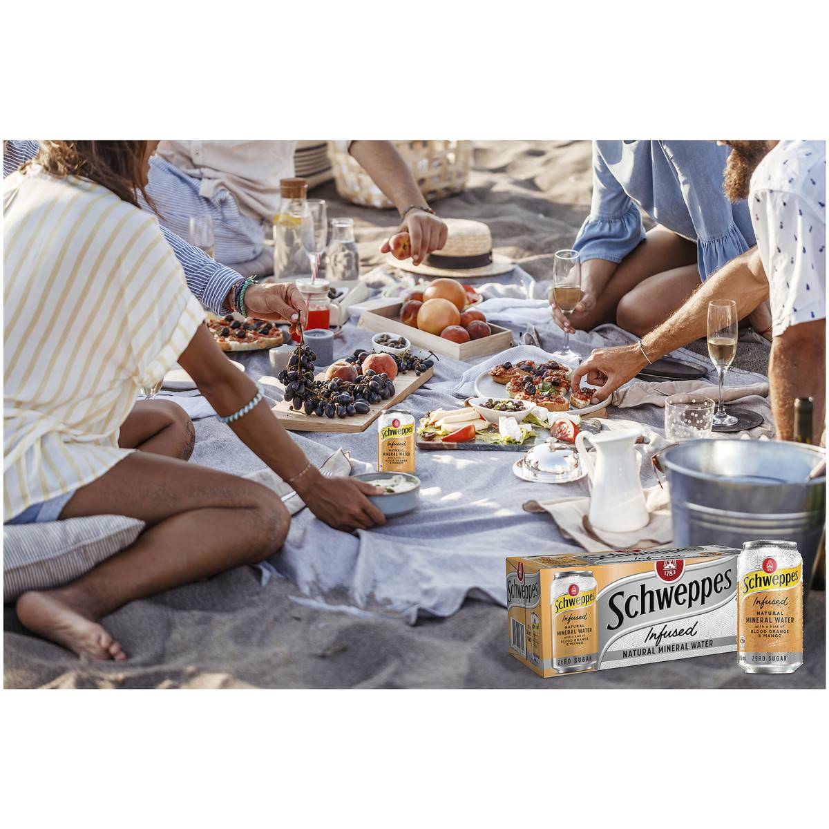 Schweppes Blood Orange Mango Infused Mineral Water Cans Multipack 375ml x 10 Pack