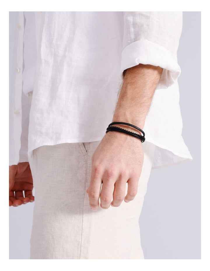 Beaded Wrap Round Bracelet in Black