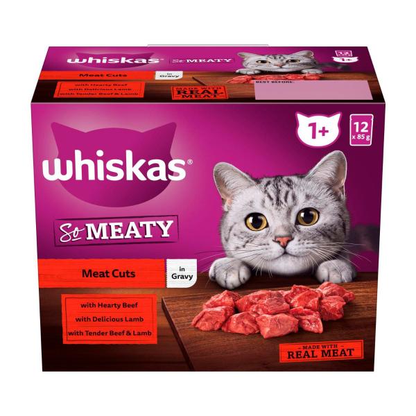 Adult 1+ Years So Meaty Wet Cat Food with Meat Cuts In Gravy 12x85g Pouch