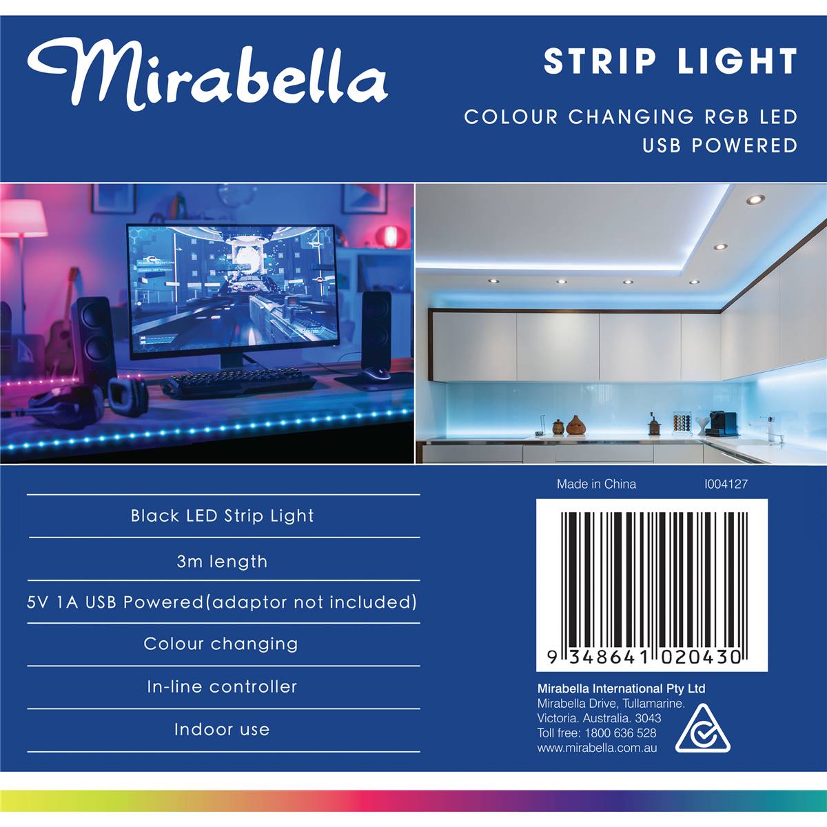 Mirabella Colour Changing Led Strip Light Usb 3 Metres Each