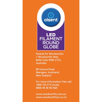 Olsent LED Filament Round Globe 4.0W 470Lm Warm White 2 pack