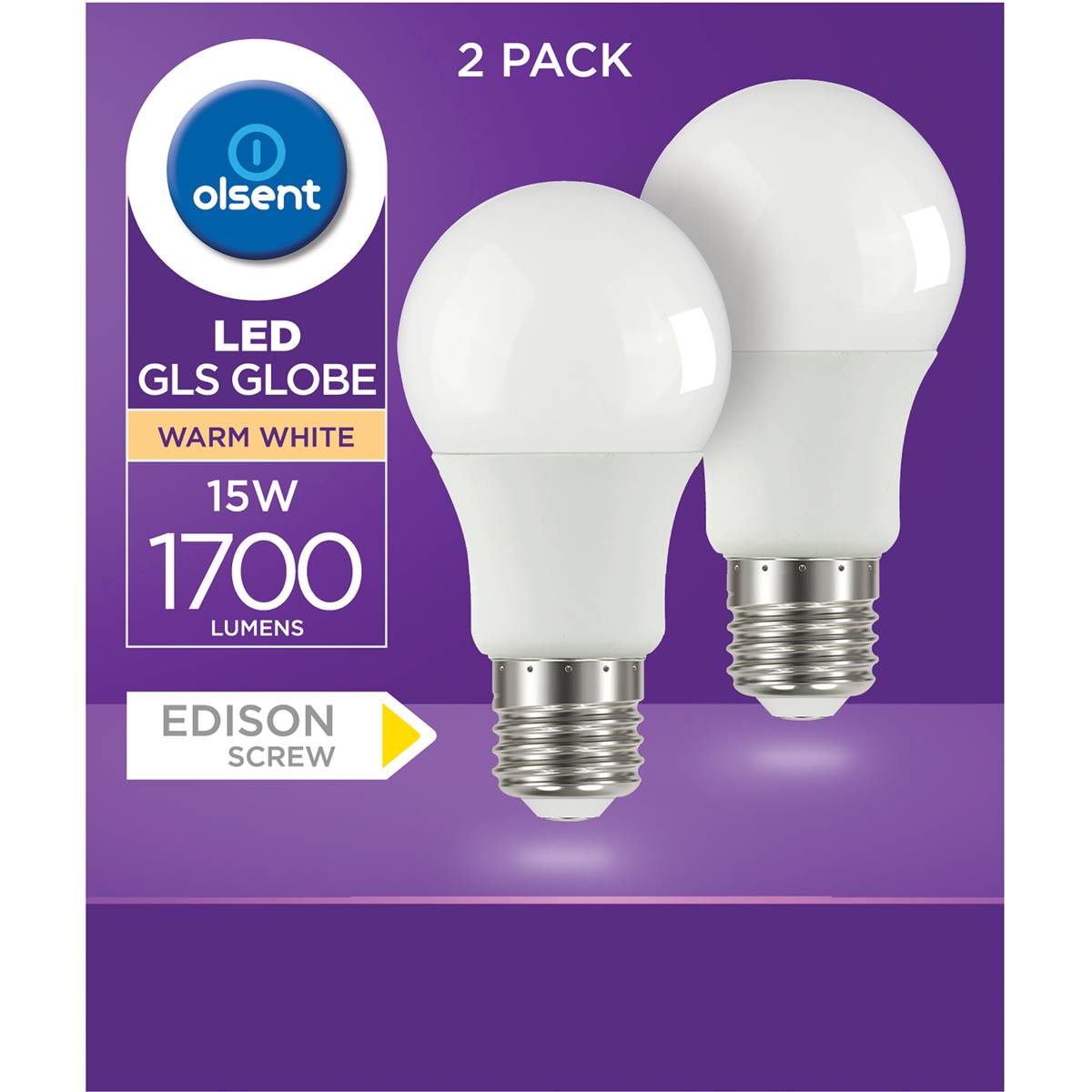 Olsent Led Gls Globe 15w 1700lm Warm White Edison Screw 2 Pack