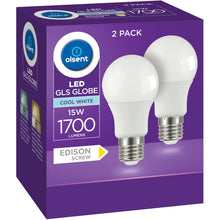 Olsent Led Gls Globe 15w Cool White Edison Screw 2 Pack