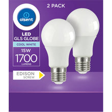 Olsent Led Gls Globe 15w Cool White Edison Screw 2 Pack