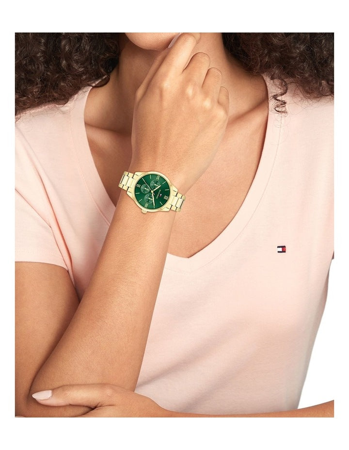 Camille Ionic Plated Thin Gold Steel Dial Watch in Green