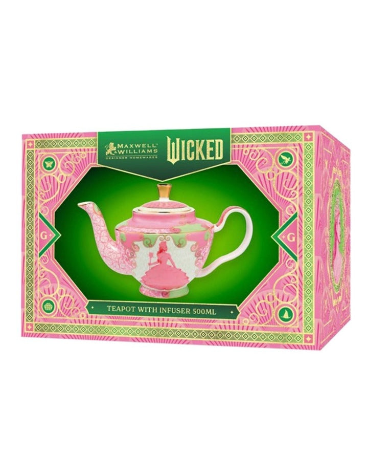Wicked Pink Goes Good With Green Teapot With Infuser 500ml Glinda Gift Boxed