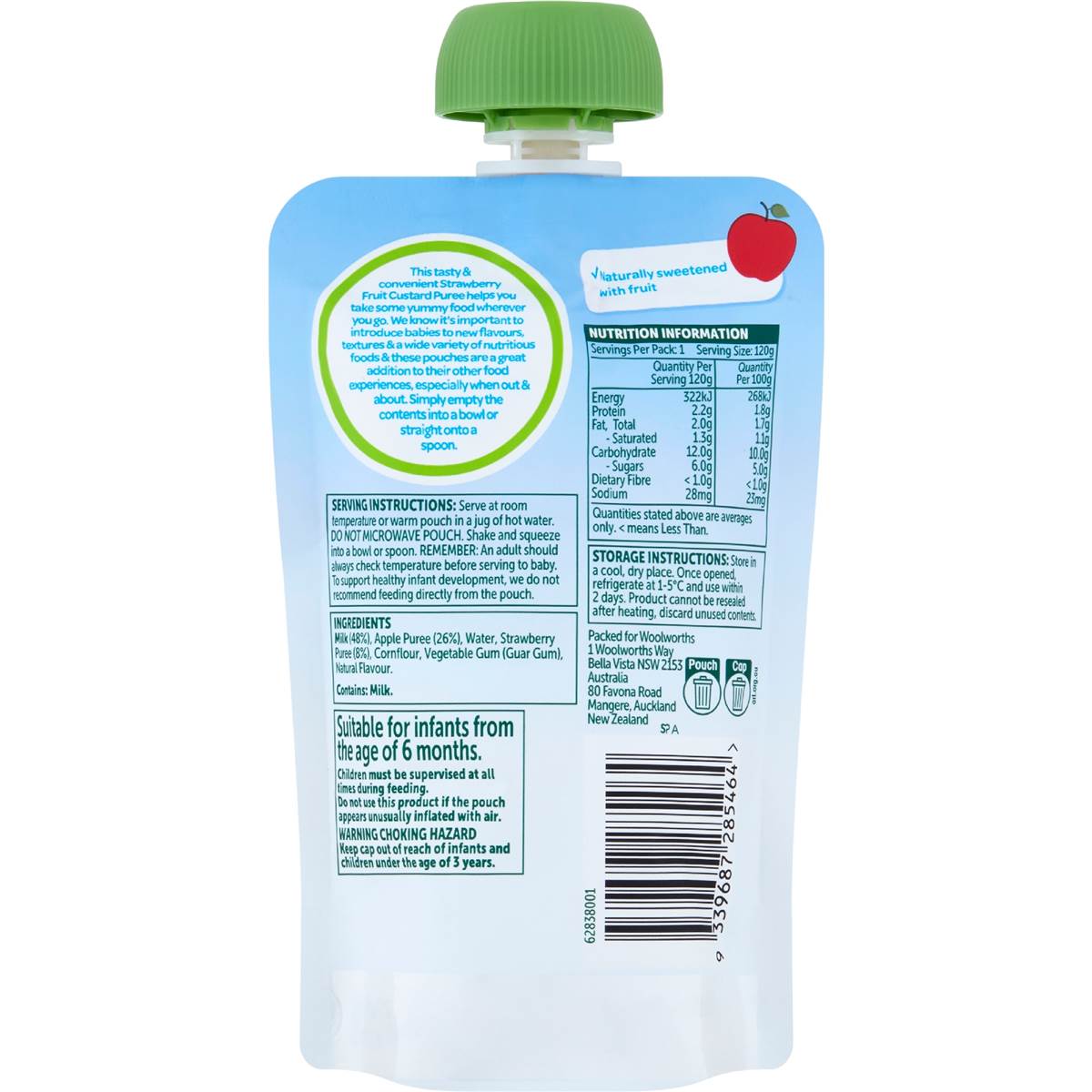 Woolworths Smiling Tums Strawberry Custard 120g