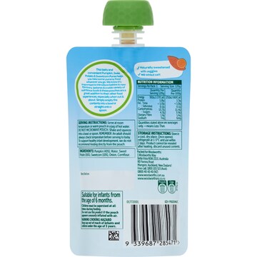 Woolworths Smiling Tums Pumpkin Sweet Potato & Sweetcorn 6+ Months 120g