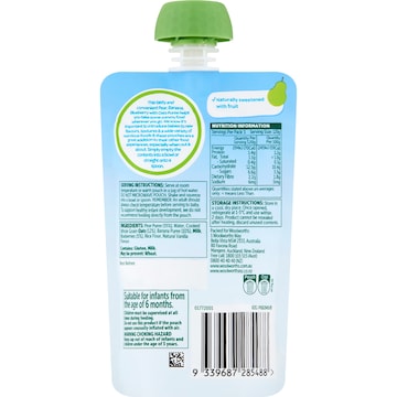 Woolworths Smiling Tums Pear Banana & Blueberry With Oats 6+ Months 120g