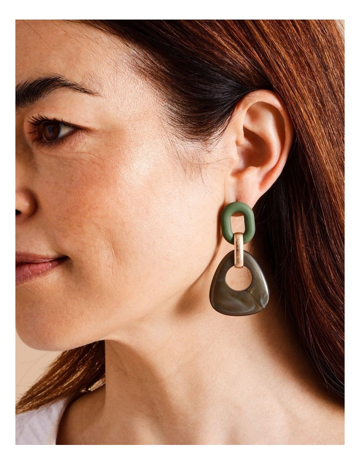 Mix Resin Drop Earring in Dark Green