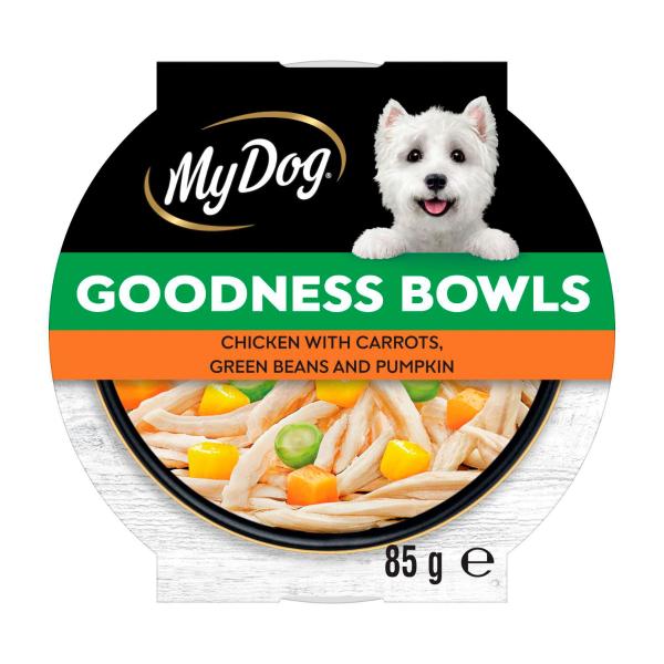 MY DOG GOODNESS BOWLS DOG FOOD CHICKEN WITH CARROTS GREEN BEANS & PUMPKIN 85GRAM